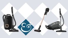 Three Miele vacuums on tile background with Homes & Gardens '&' logo.