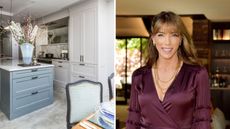 White kitchen with blue kitchen island / Jennifer Flavin Stallone